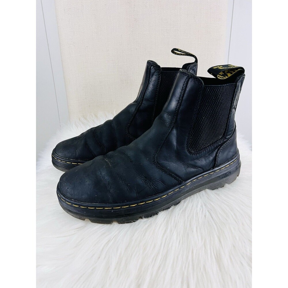 Dr Martens Embury Black Leather Chelsea Boots Slip On Lug Sole Mens 9 Womens 10